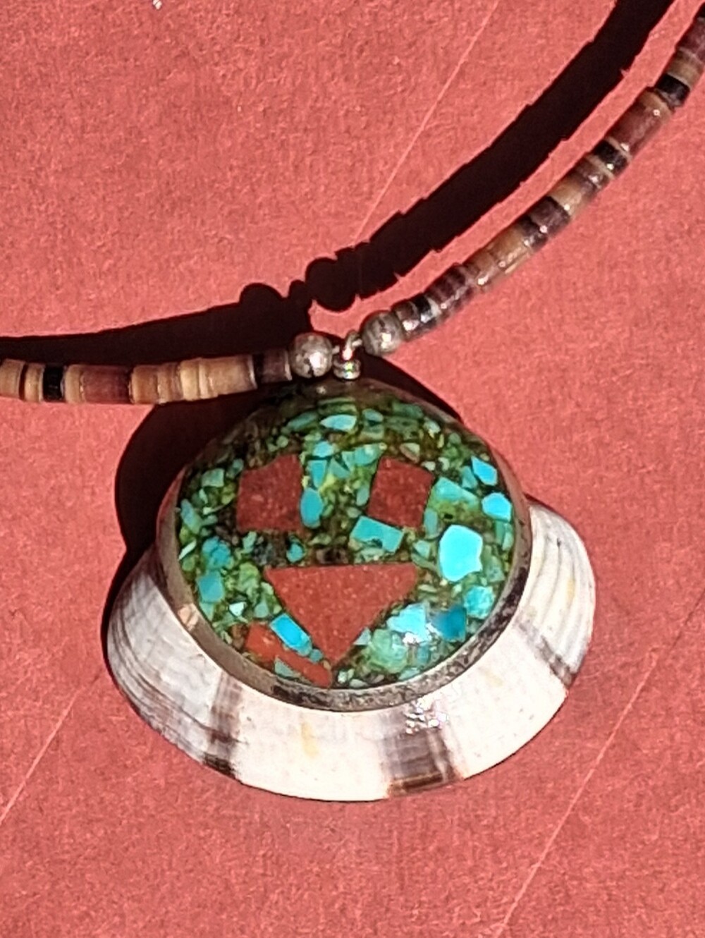 Stunning Vintage Kewa Pueblo (Santo Domingo) Mosaic Inlay Shell Pendant Necklace